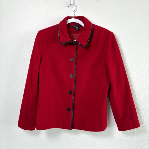 Louben Blazer Womens 10 Red Black Trim Wool Cashmere Button Front Jacket - Picture 1 of 11